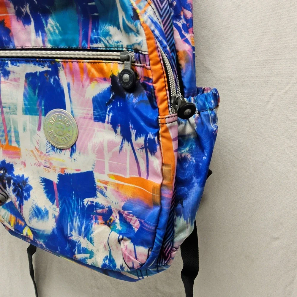 Kipling Backpack Kids Blue Pink Orange Palm Tree‎ Chevron BP4406-9BD - Picture 3 of 16
